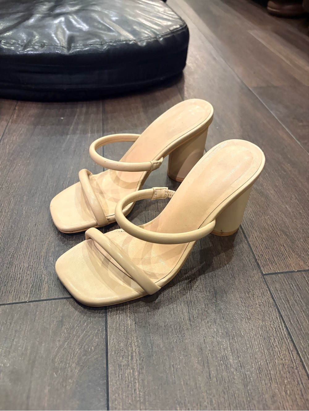 Amazon Beige Double-Strap Block Heel Sandals